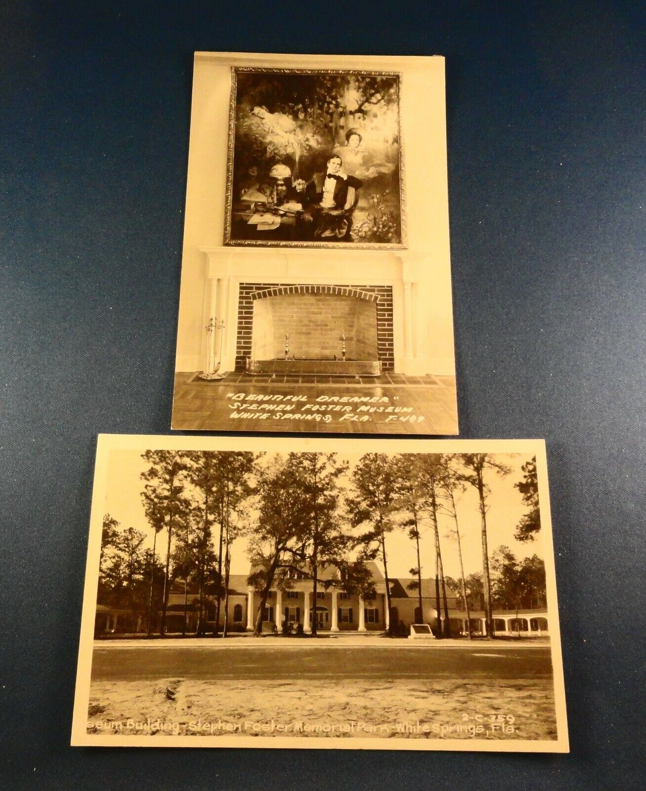 2  Antique Post Cards - Stephen Foster Museum, White Springs FLA - RPPCs