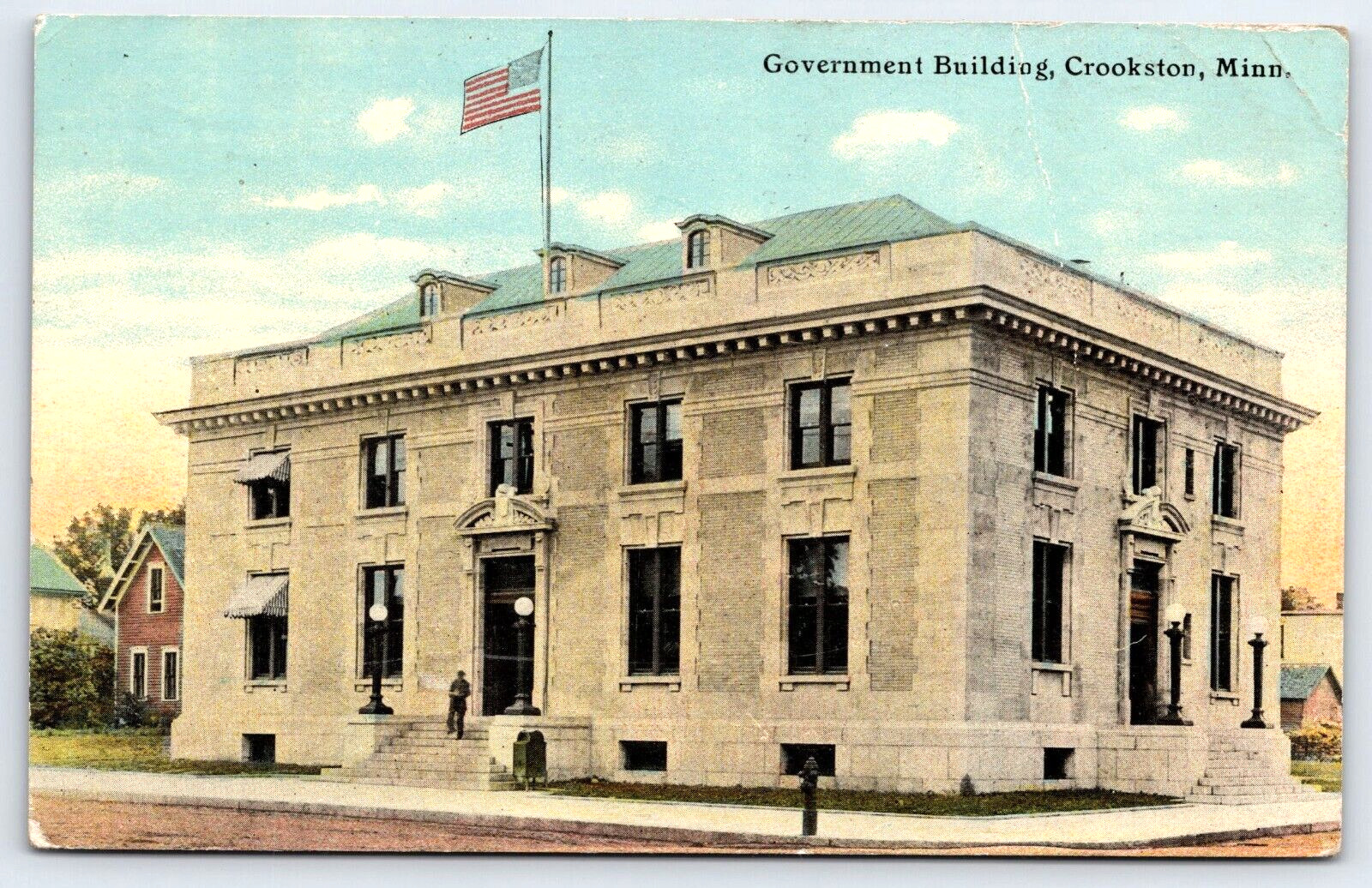 Original Old Vintage Outdoor Postcard Government Building Crookston Minnesota