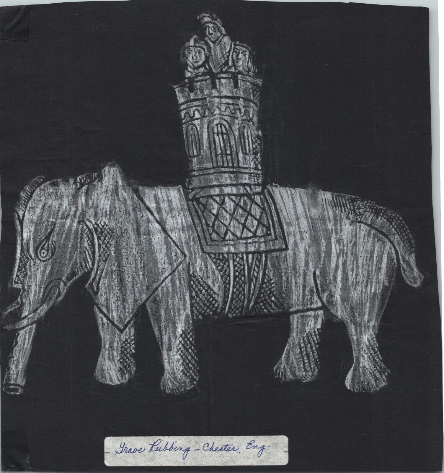 Grave Rubbing of Elephant Chester England Vintage Late 70 s Size 9  x 8.5 