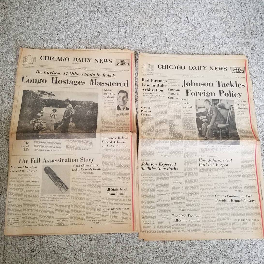 Chicago Daily News Nov 25, 1964 Nov 27 1963 newspapers RED ARROW