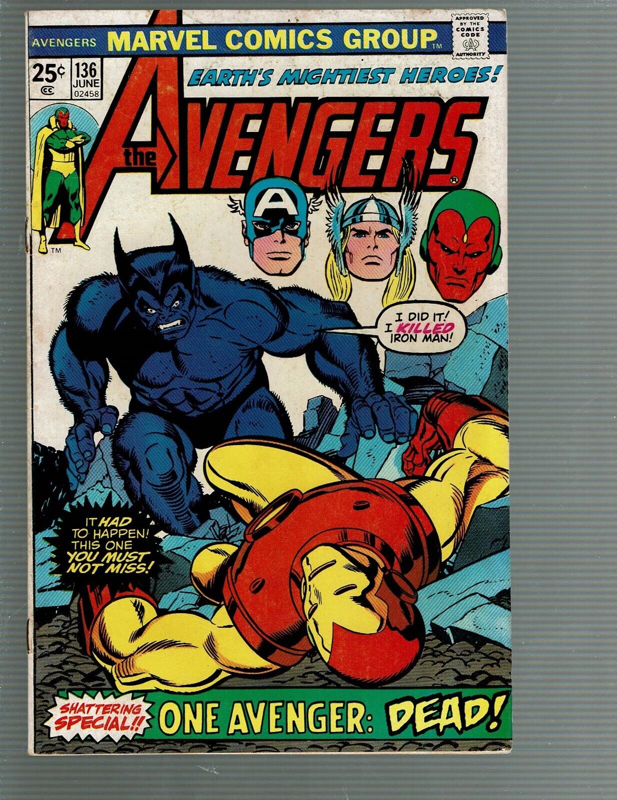 Avengers 136 The Beast vs Iron Man F/VF