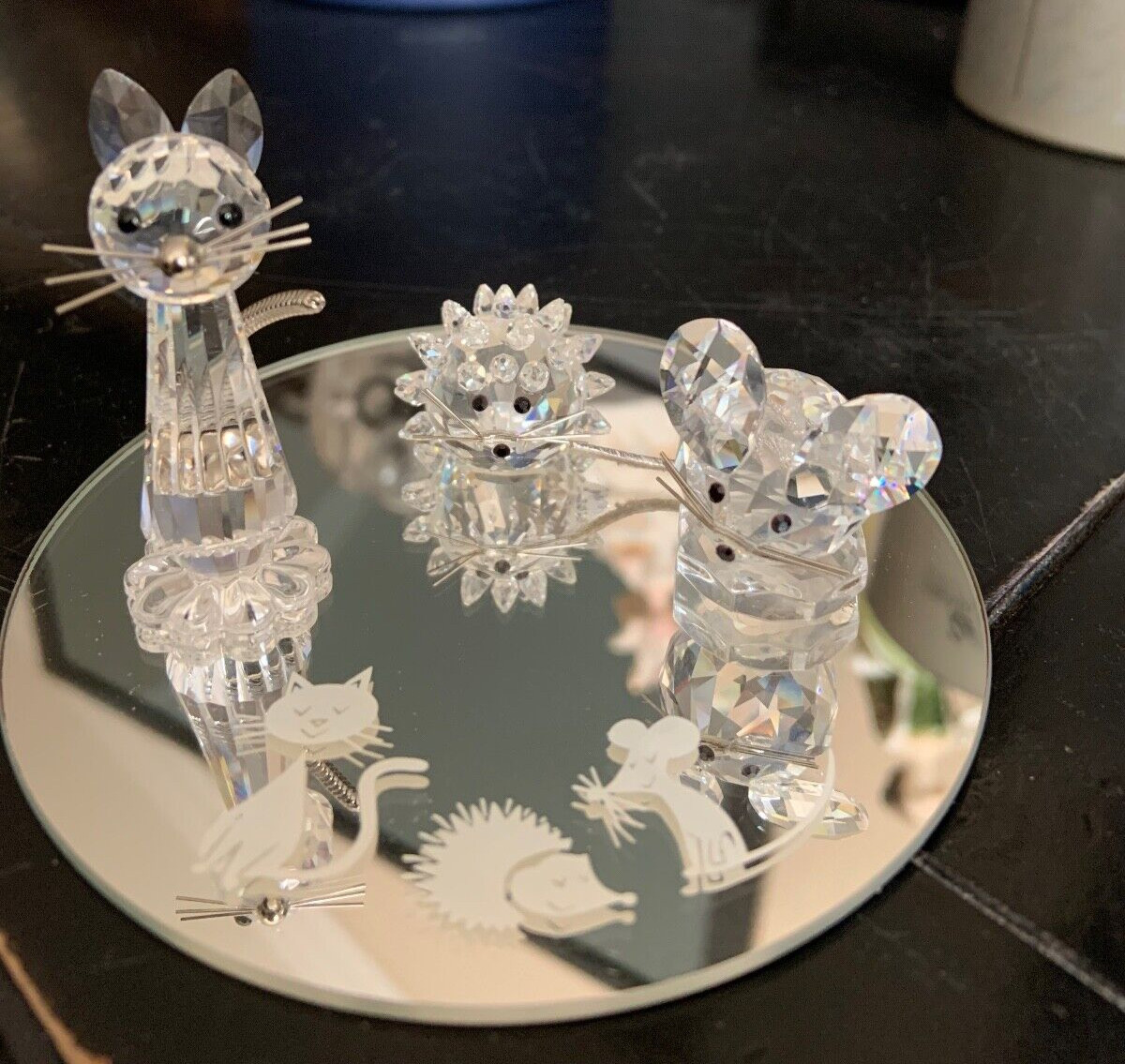 Swarovski Silver Crystal 3 Piece Starter Set Collection: Cat Mouse Hedgehog MIB