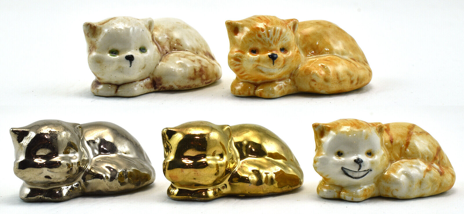 WADE HAPPY CATS SET OF 5.  GOLD LE 25 SILVER LE 50, ALL OTHER LE OF 100 FAIR, 08