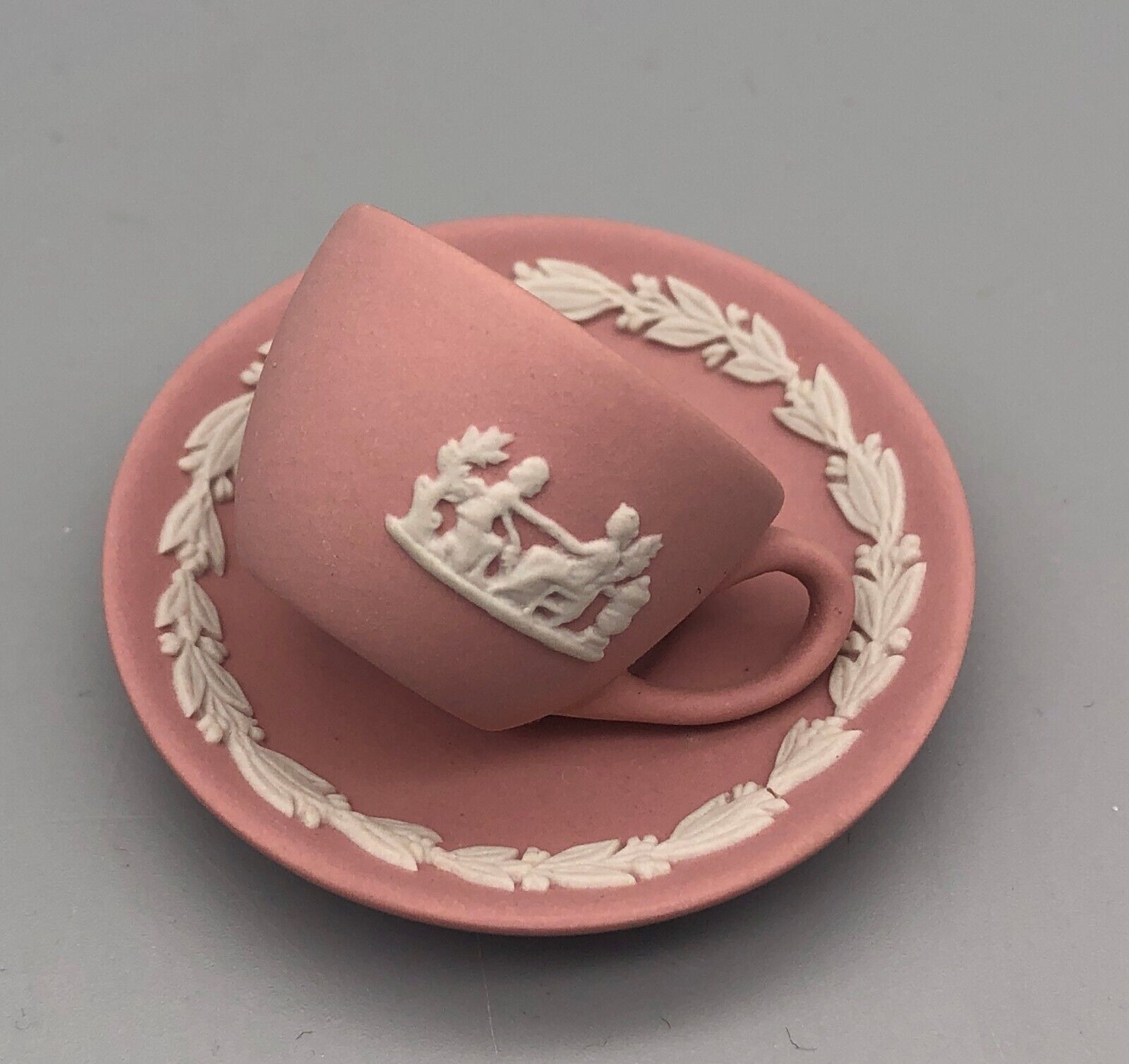 Vintage Wedgwood Pink & White Jasperware Miniature Cup & Saucer