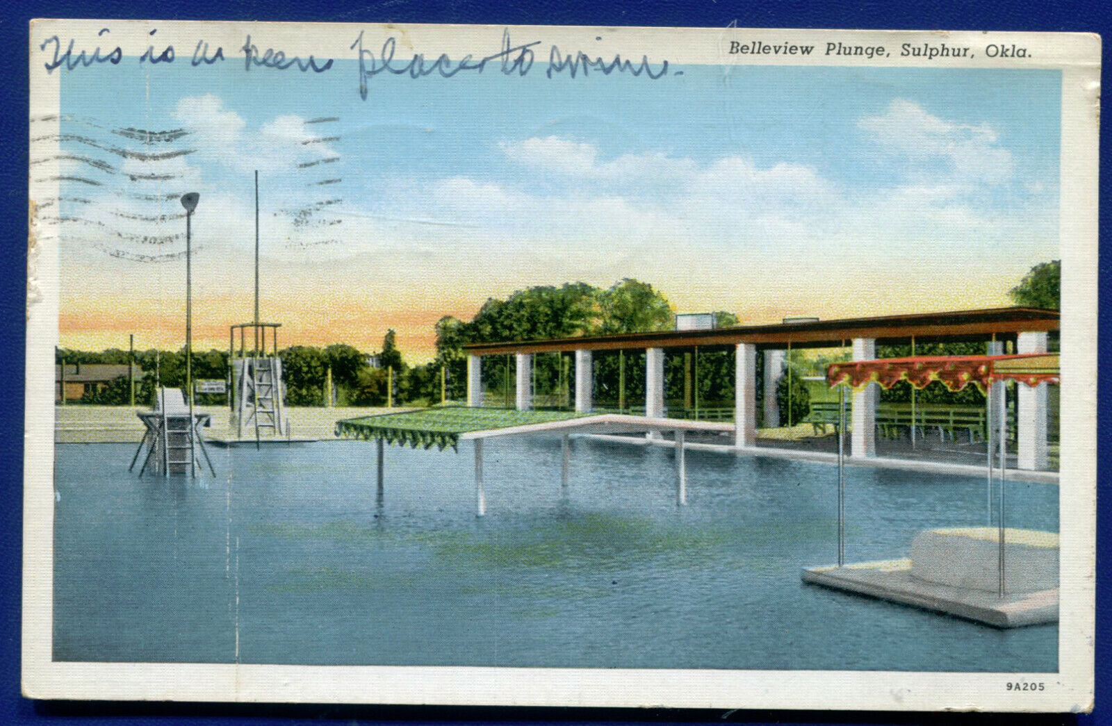 Belleview Plunge Sulphur Oklahoma ok postmarked 1940 old postcard