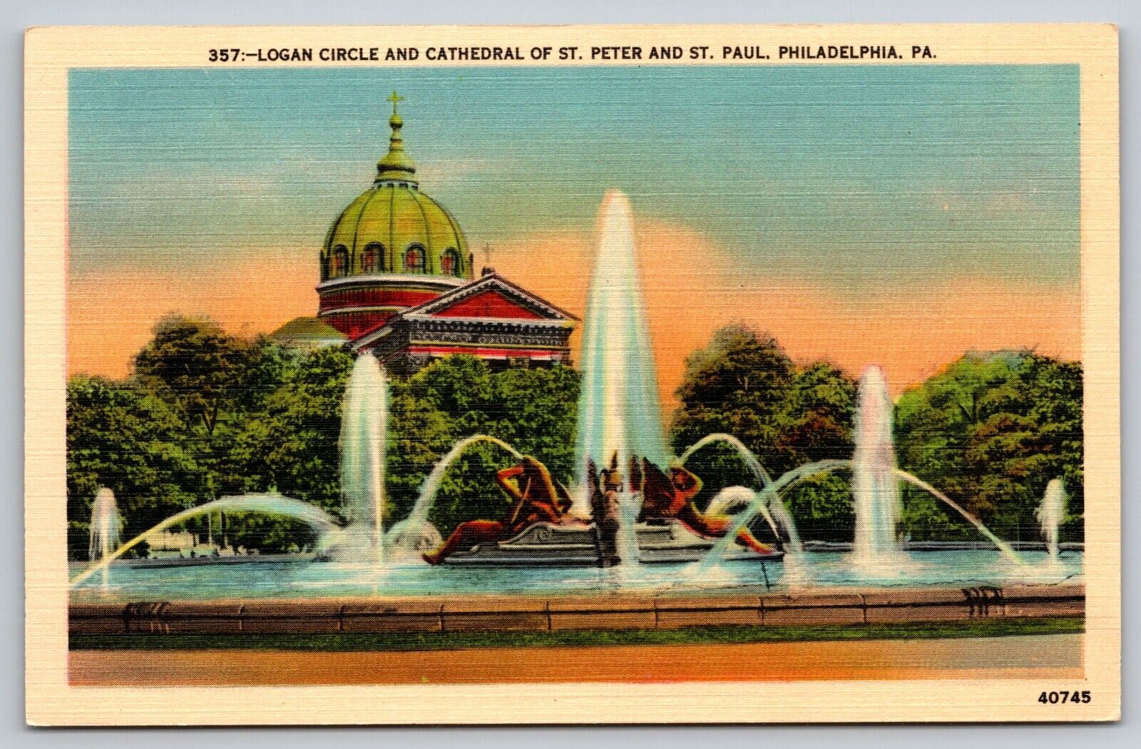 Postcard Pennsylvania Philadelphia Logan Circle & Cathedral St Peter & Paul  11Z