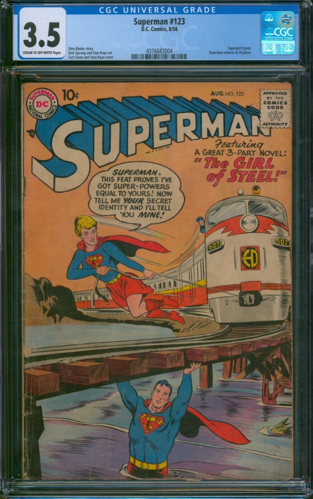 Superman #123 (1958) ⭐ CGC 3.5 ⭐ Supergirl Tryout Silver Age DC Comic