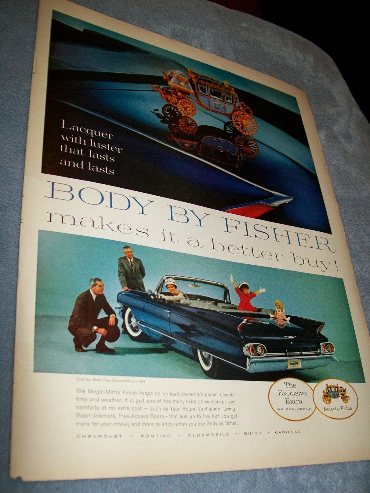 1961 Body by Fisher Cadillac convertible large original ad -
