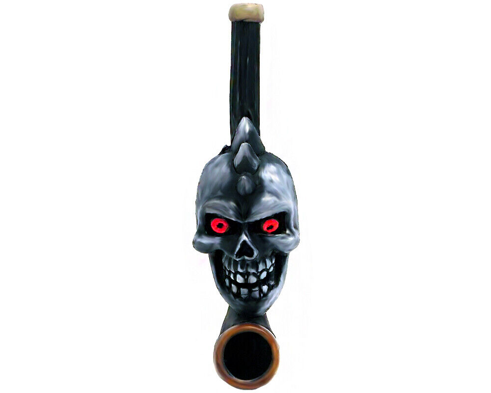 Spiked Skull Handmade Tobacco Smoking Small Hand Pipe Demon Horns Horror Gothic