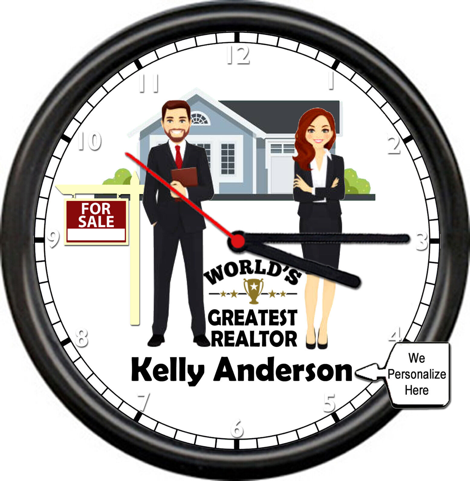Personalized Name Real Estate Agent Realtor World's Greatest Sign Wall Clock