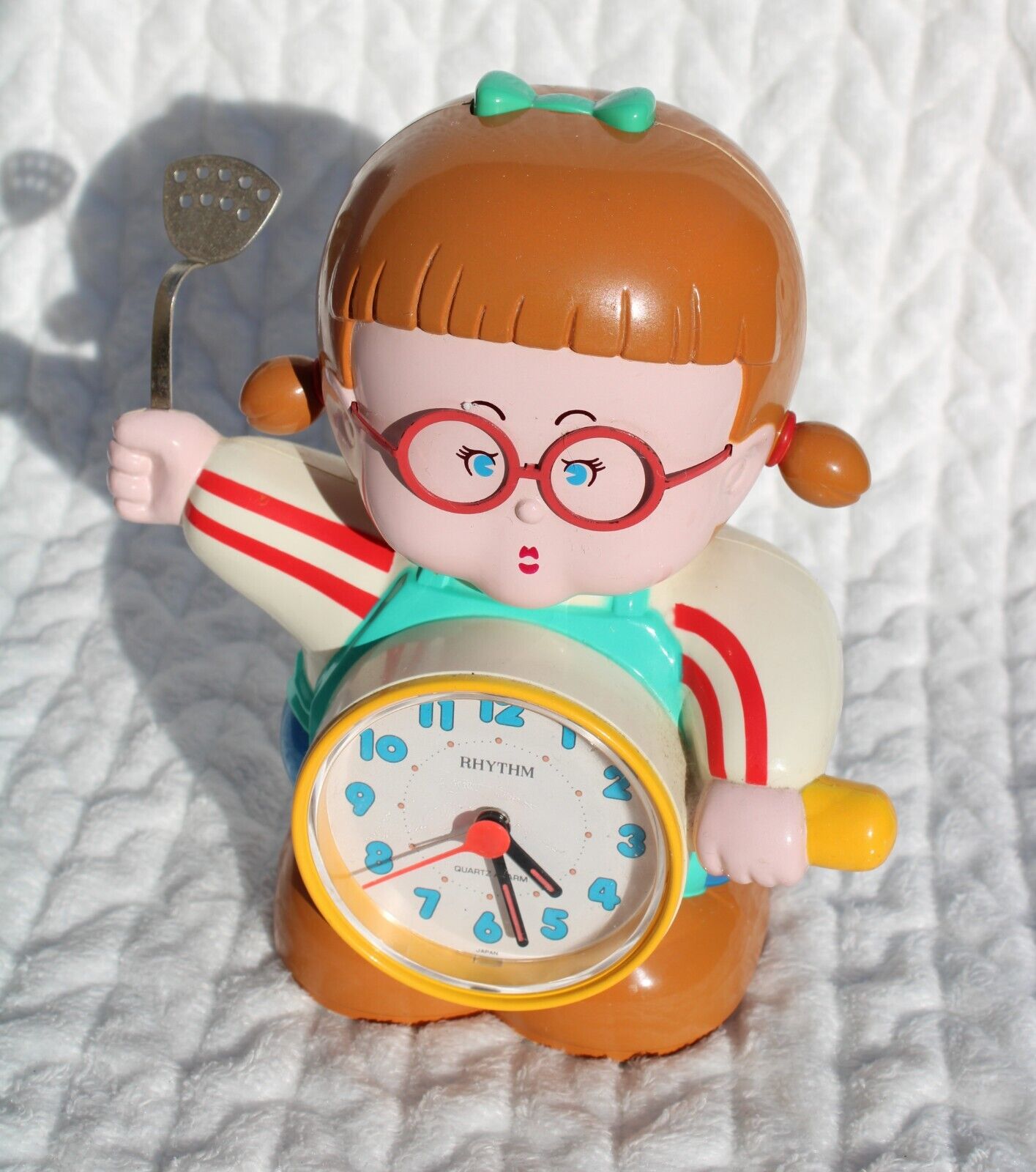 Vintage & working Rhythm Citizen Japanese Talking Alarm Clock Girl with Spatula