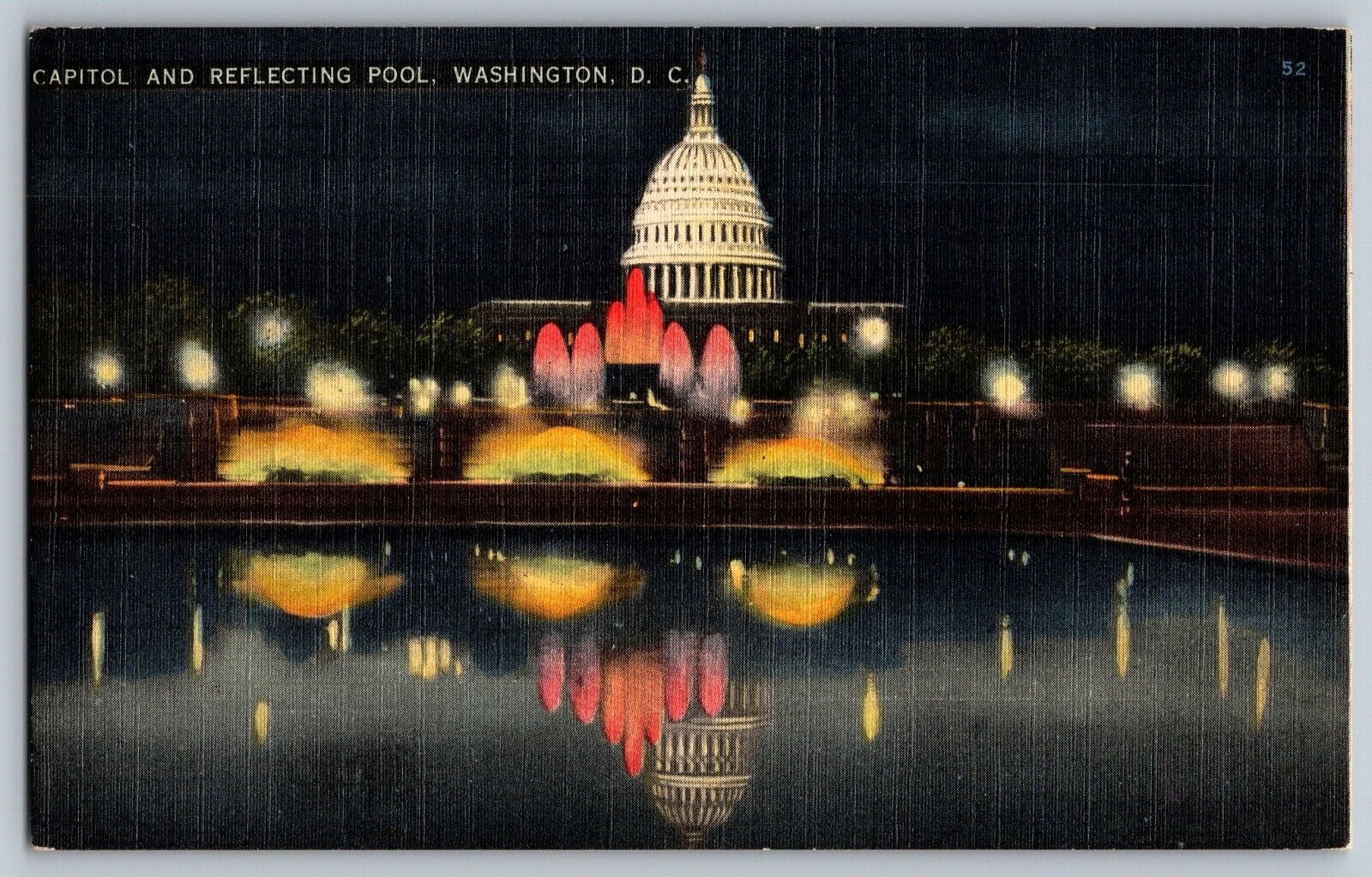 Washington D. C. - State Capitol & Reflecting Pool - Vintage Postcard - Unposted