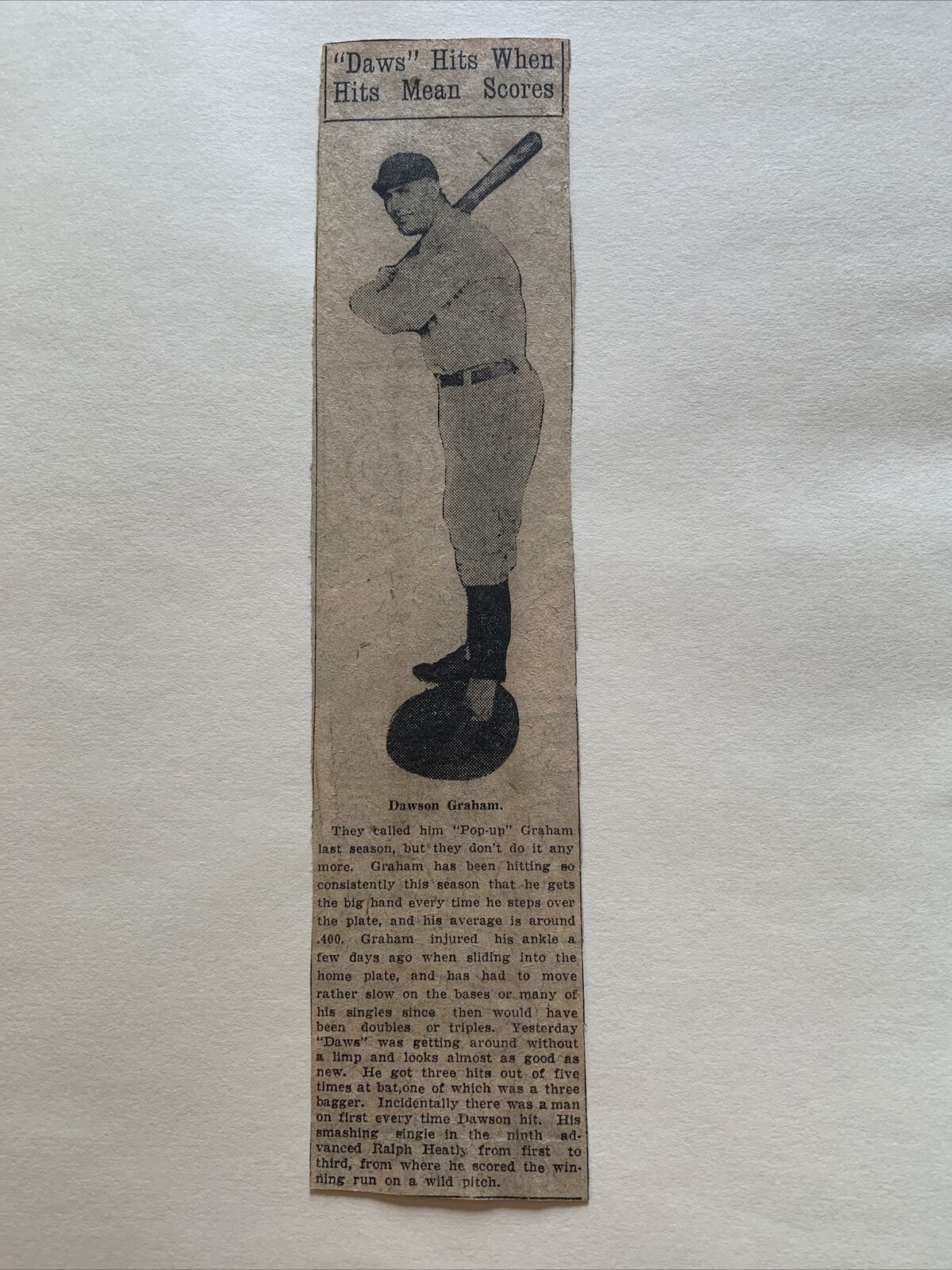 Tiny Graham Oklahoma City Indians Minor Leagues 1921 Baseball 2X9 Panel RARE