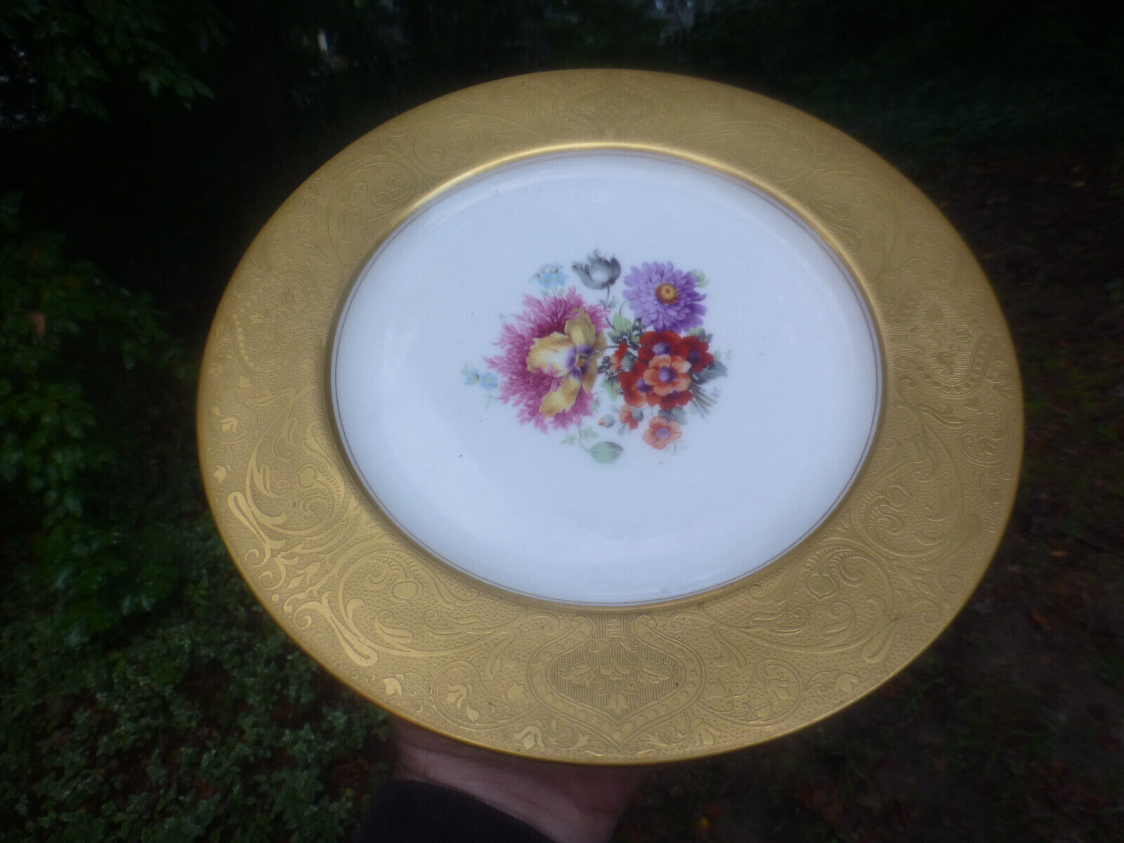 Antique Royal Bavarian Floral & Gold Porcelain 9 3/8\
