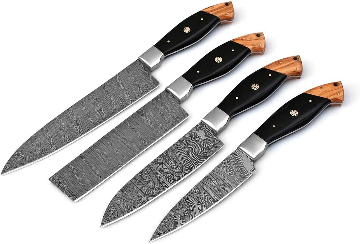 Damascus Knives Custom Handmade 4PC Kitchen Knife Set Damascus Steel High Carbon