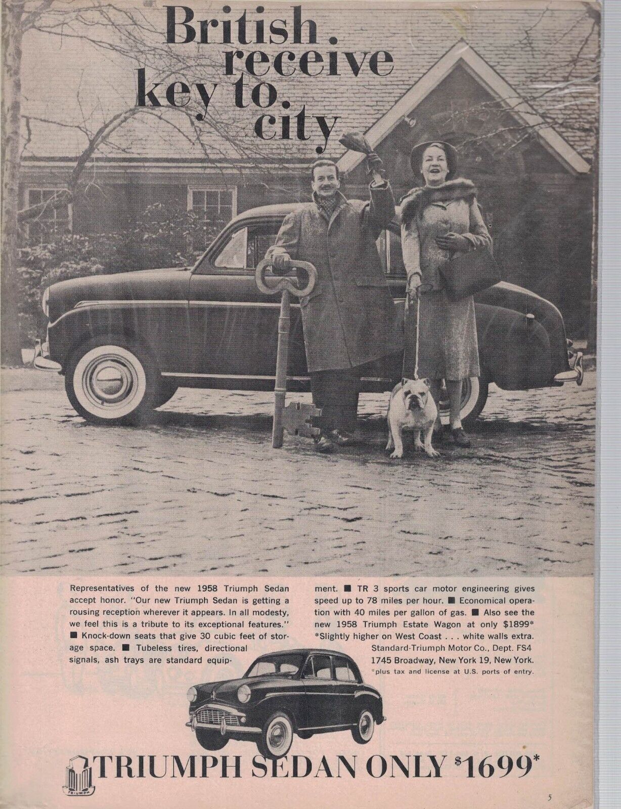 1958 Triumph Sedan with bulldog Original ad - scarce image