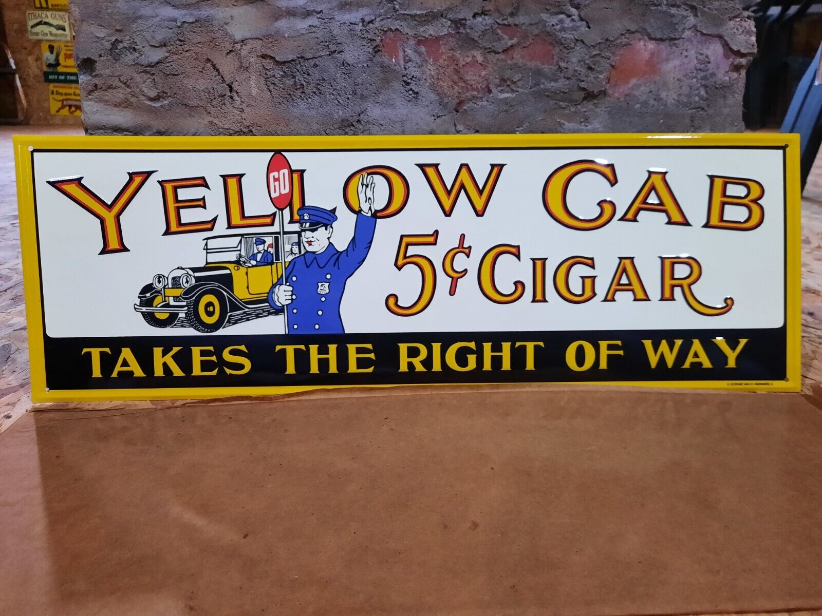 NEW OLD STOCK NOS EMBOSSED YELLOW CAB CIGAR MINT TIN METAL SIGN DESPERATE SIGN