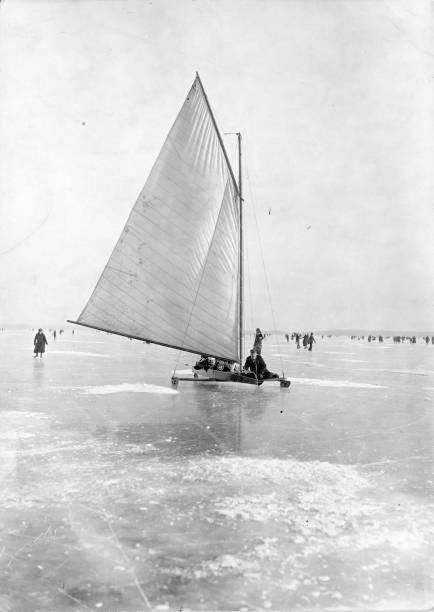 An ice yacht on a frozen lake in Germany 1930 OLD PHOTO