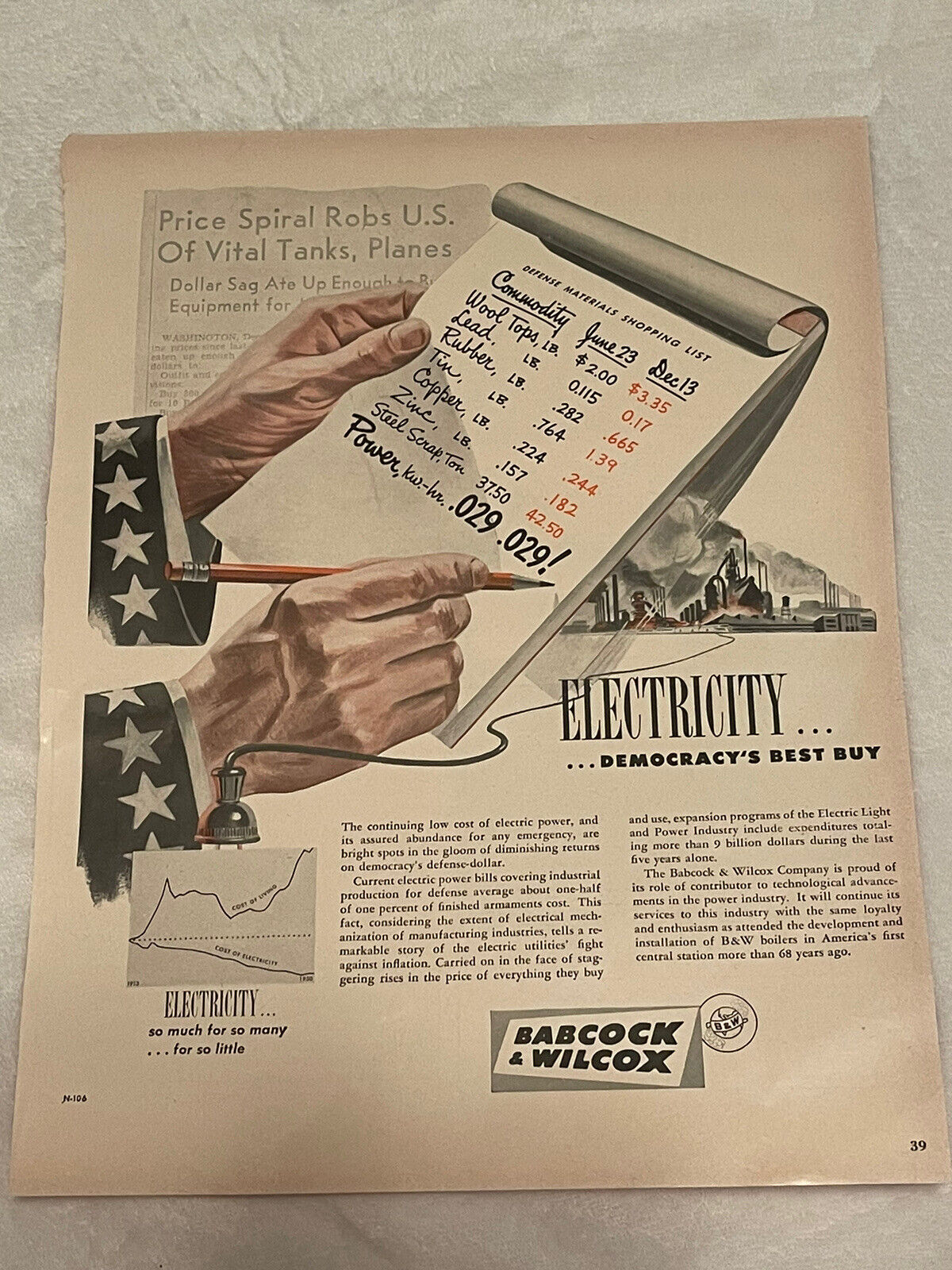 1952 Babcock & Wilcox BW Electricity Magazine Ad Vintage Print Ad