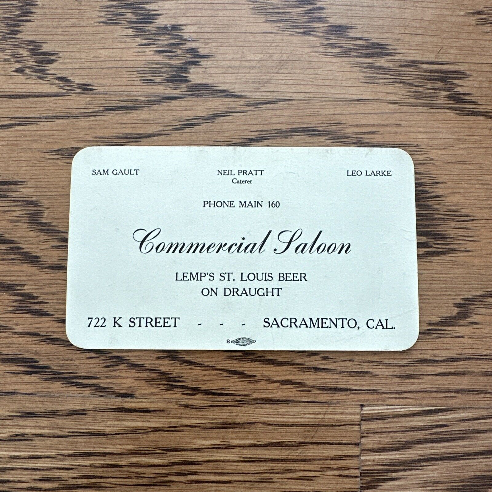 Vintage Business Card 1910s: Commercial Saloon, Lemp’s Beer, Sacramento CA