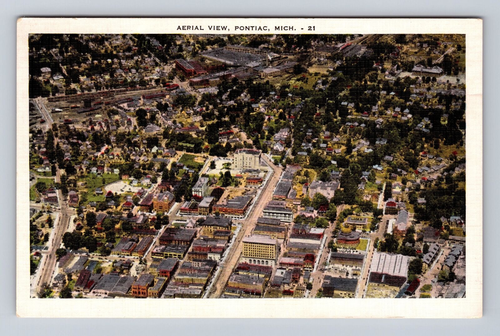 Pontiac MI-Michigan, Aerial Of Town Area, Antique, Vintage Souvenir Postcard