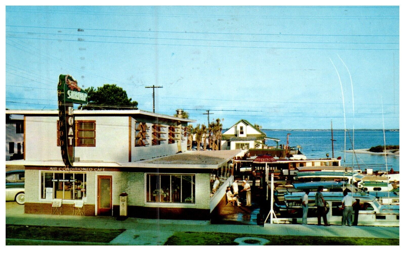 Panama City, Florida FL The Shrimp Boat Cafe & Smith\'s Yacht Postcard Fishing