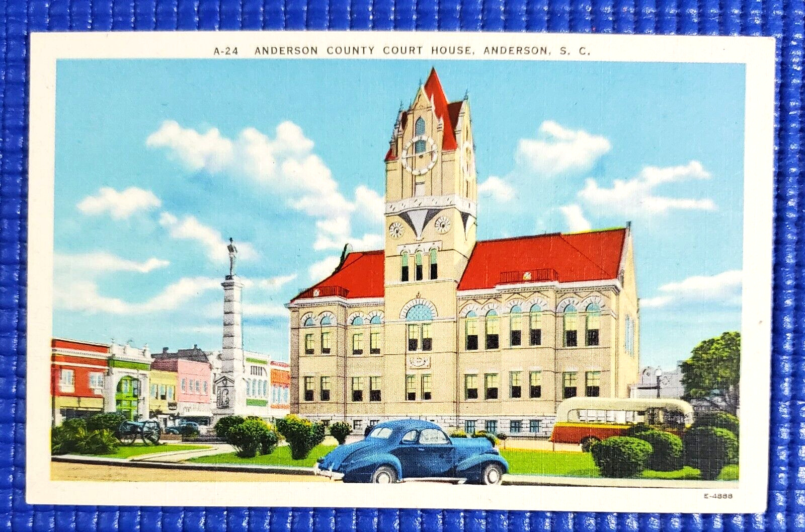 Vintage c1940's Anderson County Court House Old Car & Bus Anderson SC Postcard