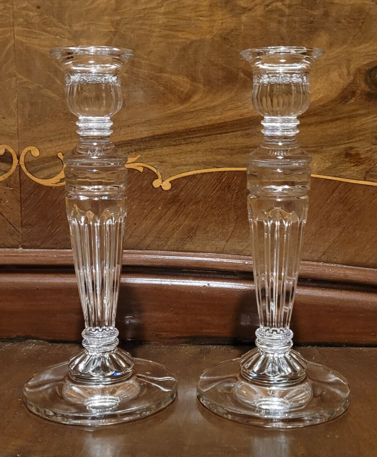 SALE 30% OFF Pair Vintage Clear Glass Candle Sticks / Holders - 7\