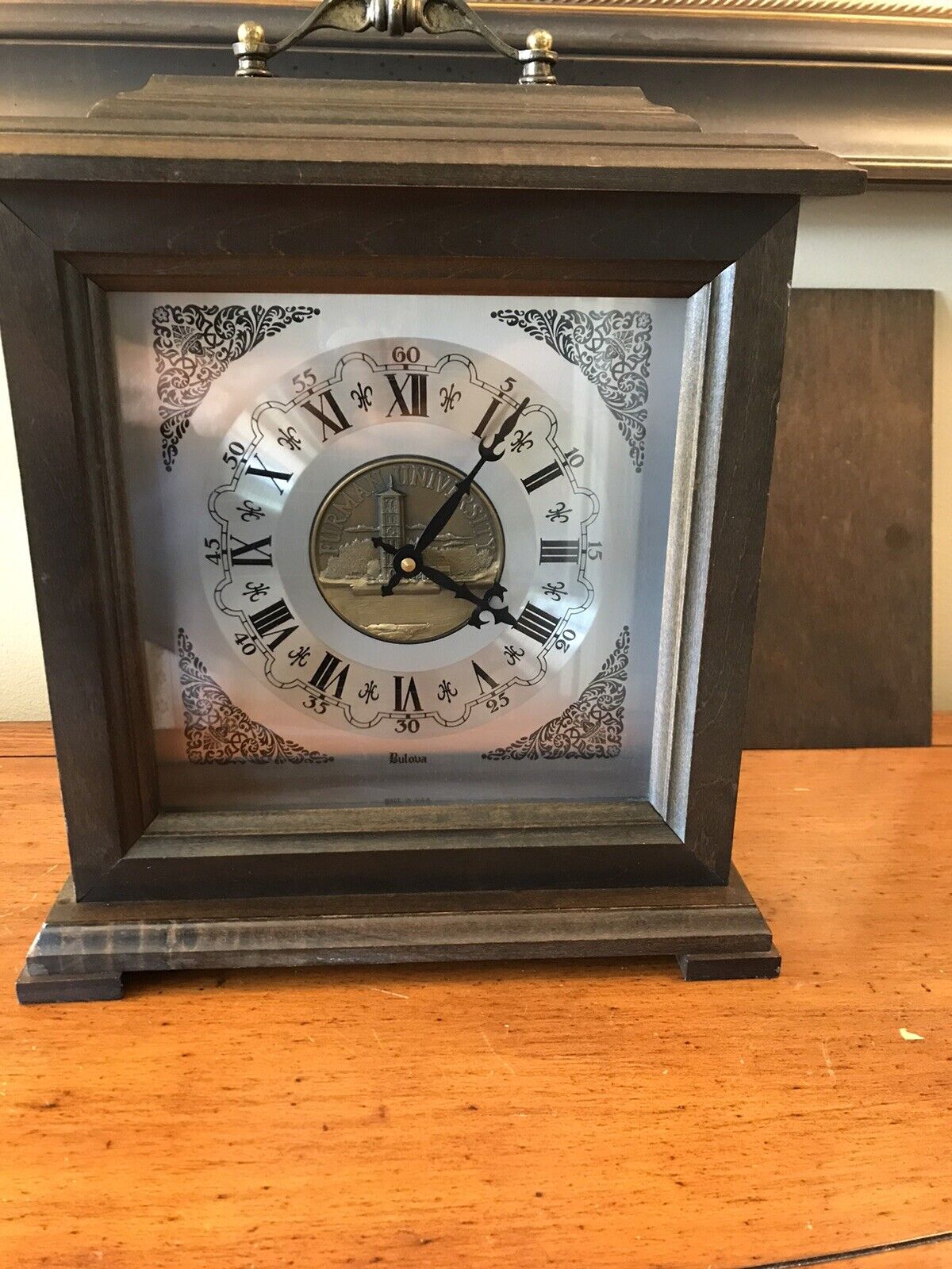 Vintage Furman University Bulova Quartz Mantel Clock W/Chimes