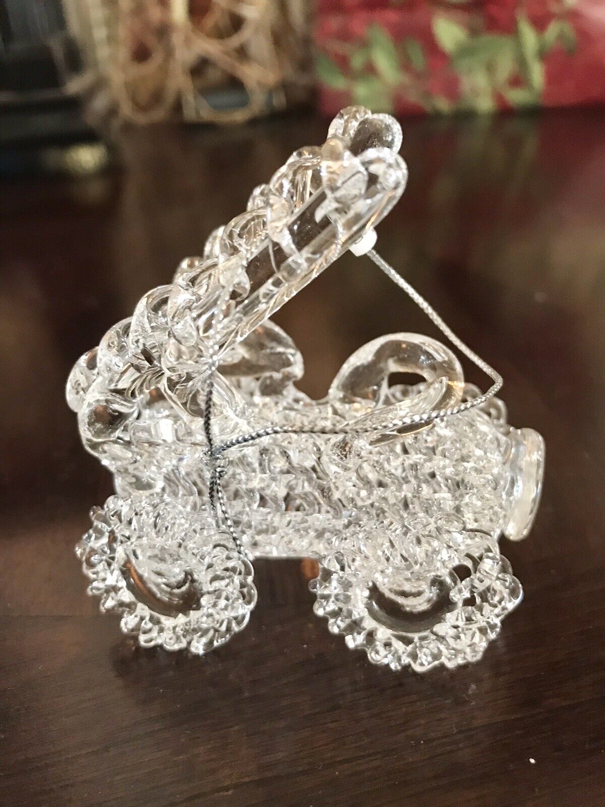 Vtg. Alessandra Crystal Clear Glass Baby Buggy 3”H 2.5”L Ornament RARE