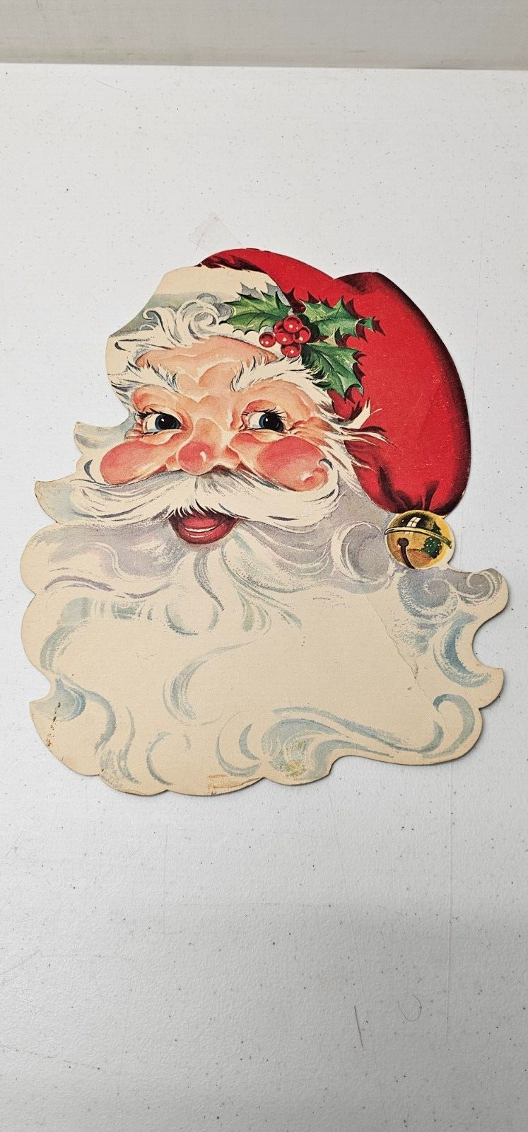 Vintage 11”x9” MCM Die Cut Santa Claus Cardboard Face Christmas Wall Decor