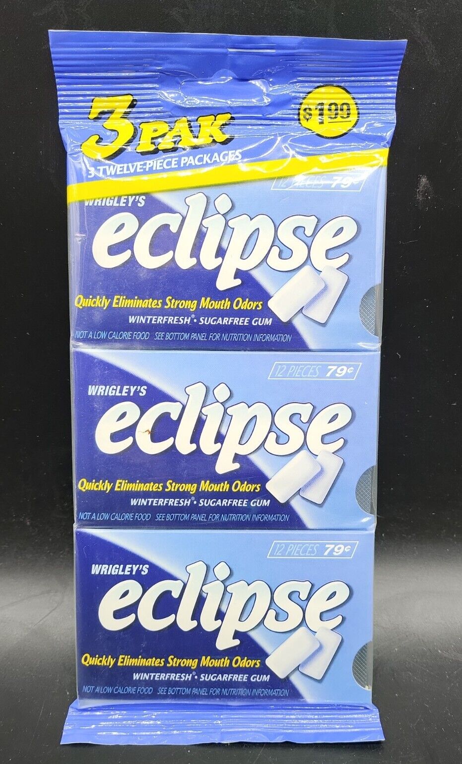 Vintage Wrigley Chewing Gum Pack Full, New. Eclipse Winterfresh 3 Pack 12 Pc 