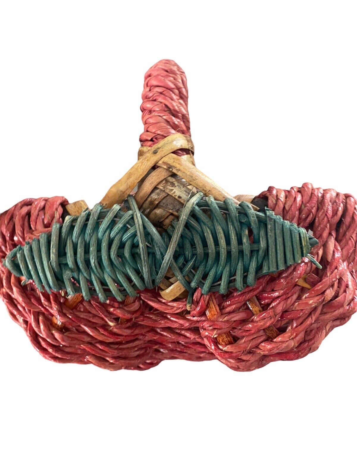 Vintage Apple-Shaped  Basket  With Handle Red