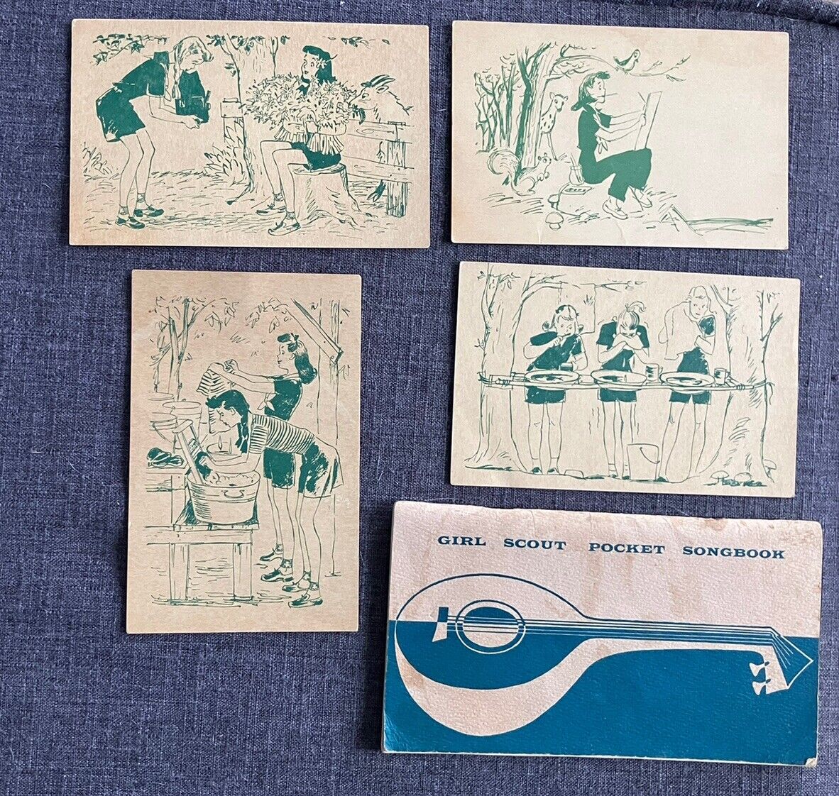 1940s Girl Scout Vintage Unused Post Cards & Pocket Song Book Lot Of 5