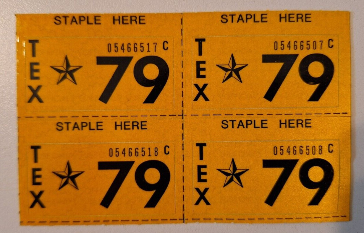 1979 TEXAS LICENSE PLATE RENEWAL STICKERS LOT OF (4) NEW