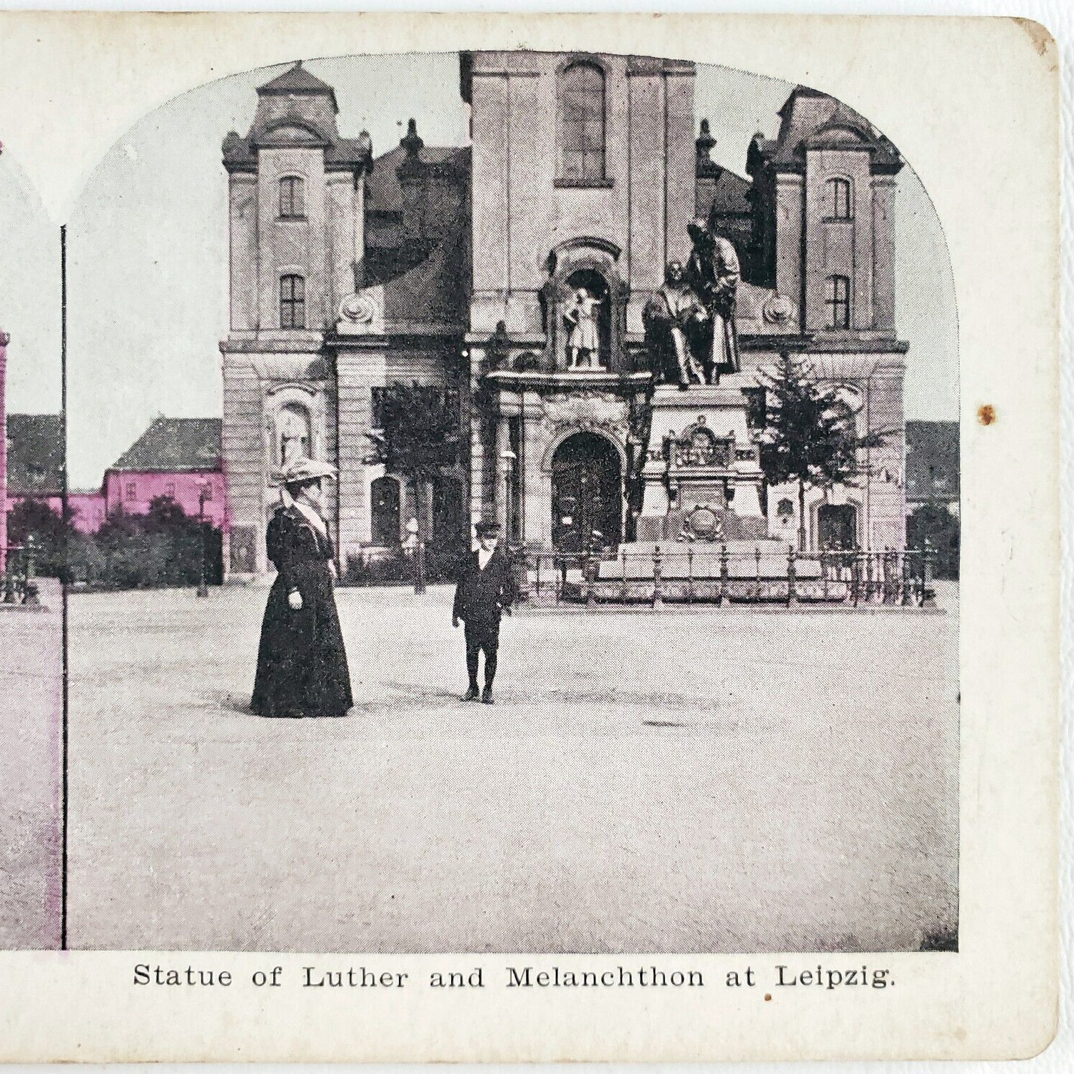 Leipzig Germany Street Statue Stereoview c1905 German Luther Melanchthon C1345