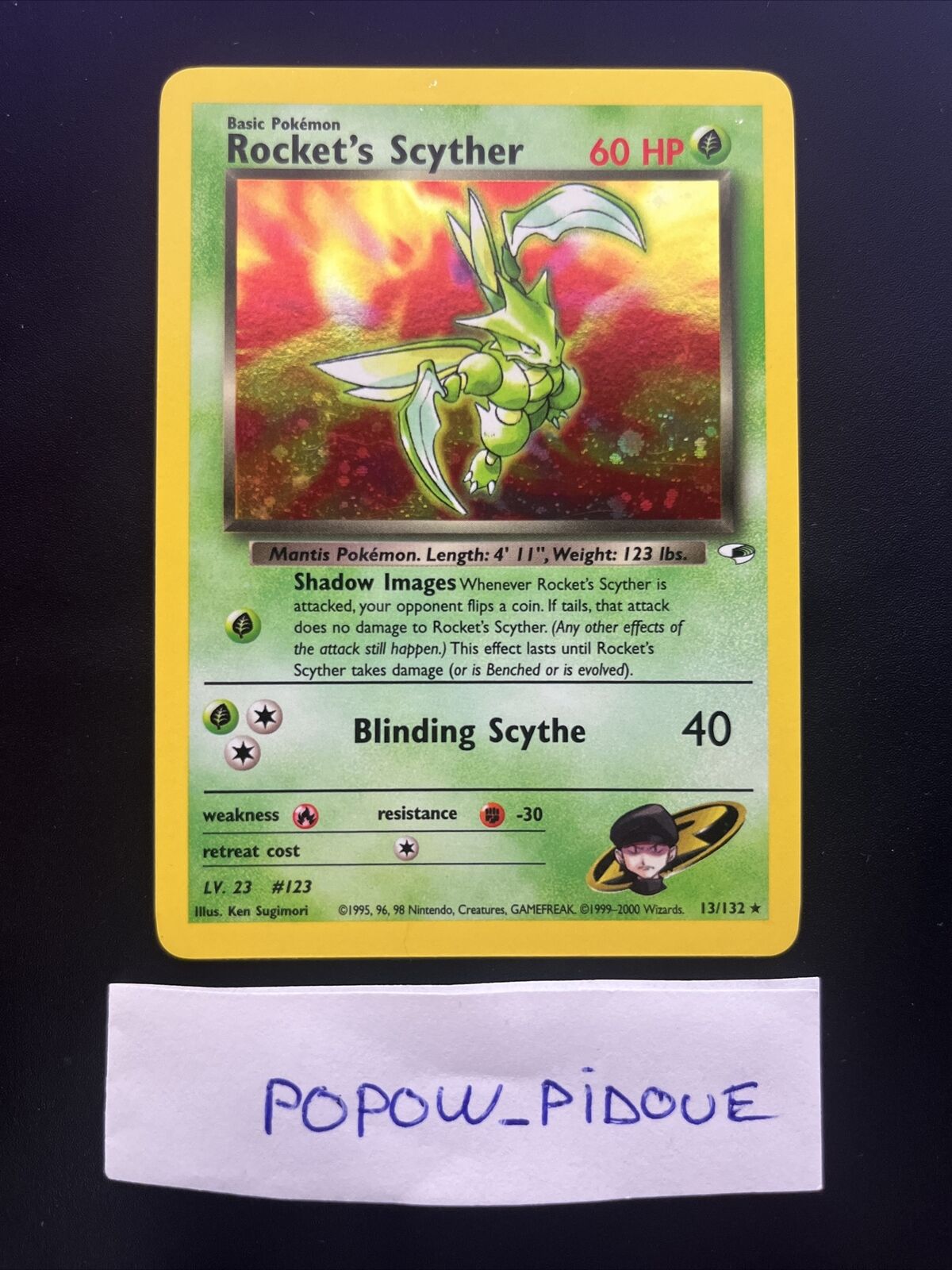 Pokemon Card Rocket Scyther 13/132 English Gym Heroes Holo Exc Condition