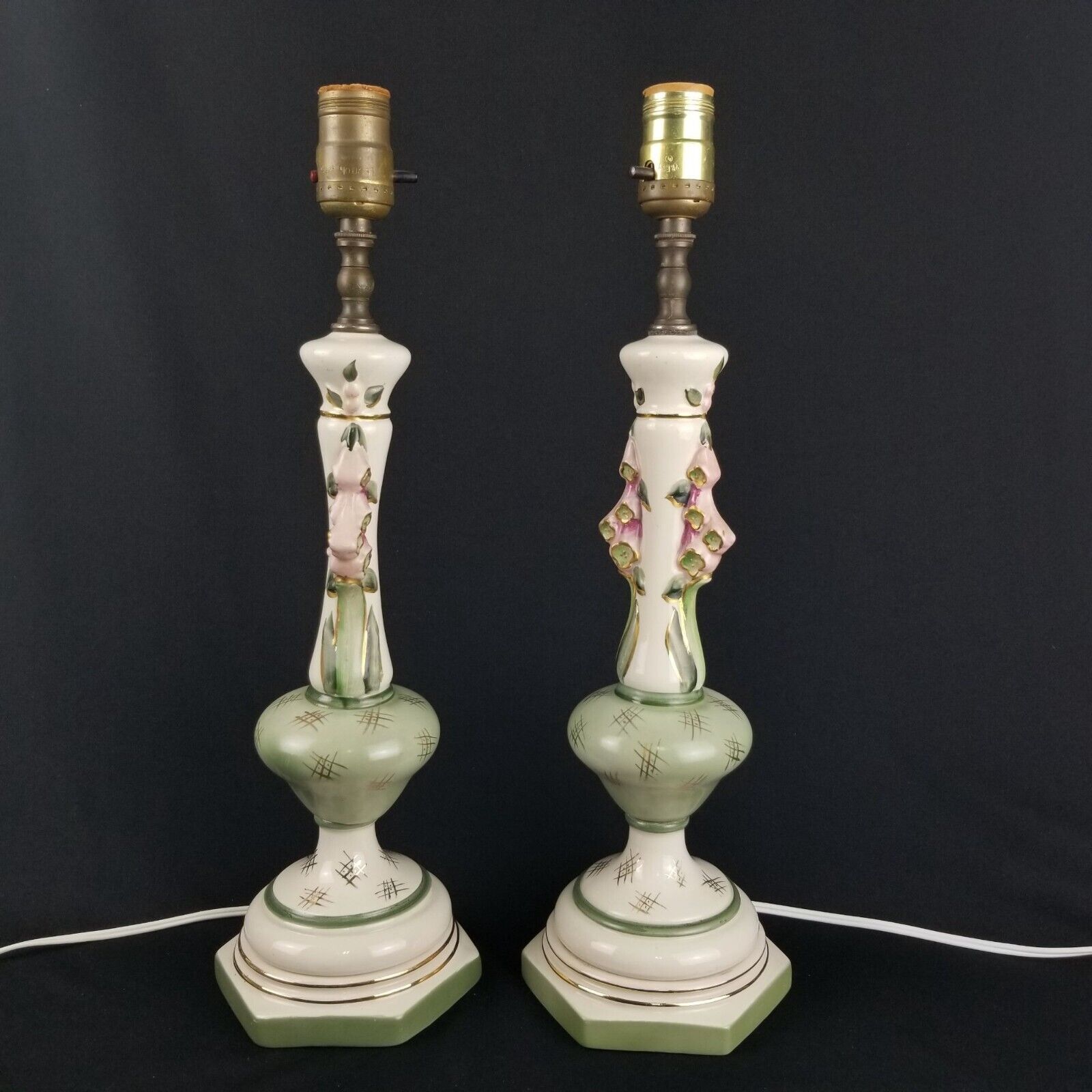 Pair of Lamps Painted Floral Crooked Lamps Needs Repaired Project Lamp Piece