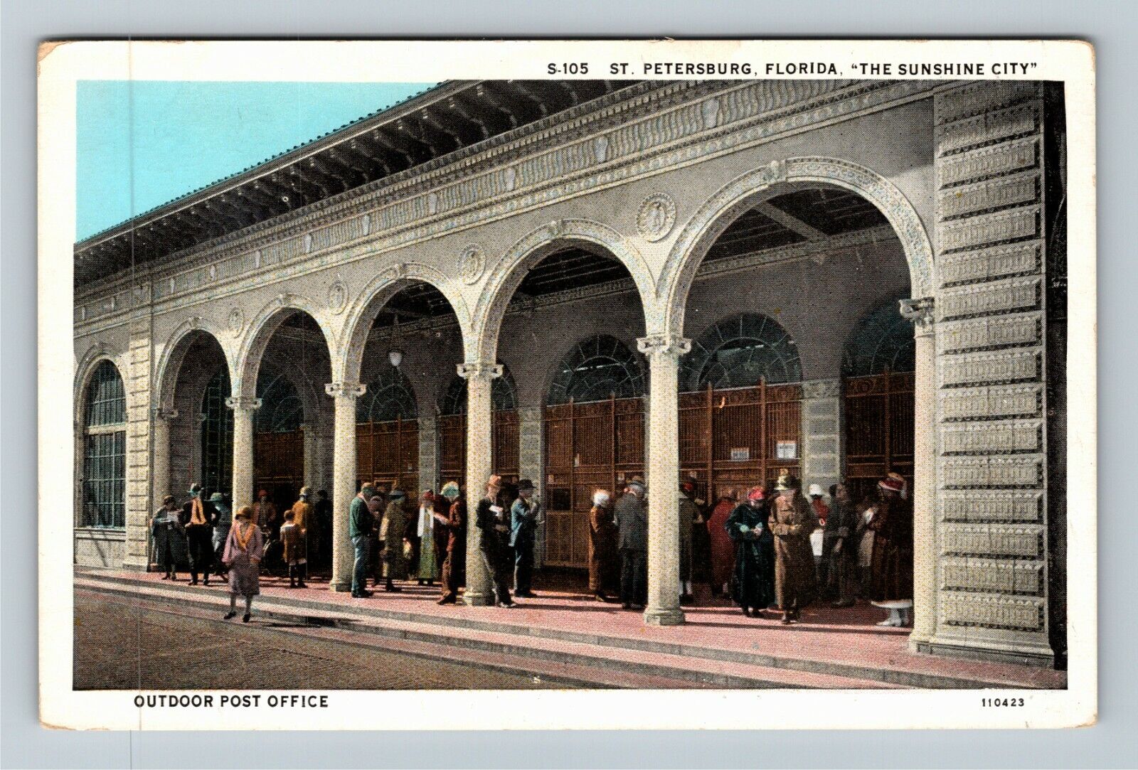 St. Petersburg FL-Florida, Outdoor Post Office, Customers Vintage Postcard