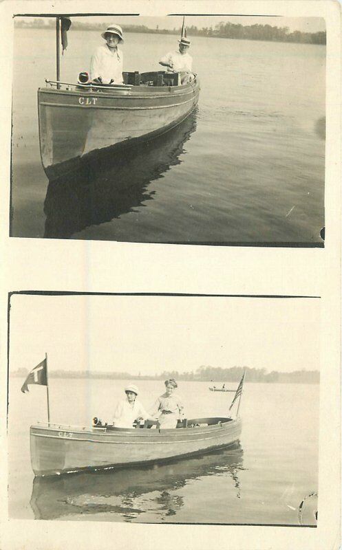C-1910 Women Men Motorboat Lake RPPC Photo Postcard 1636