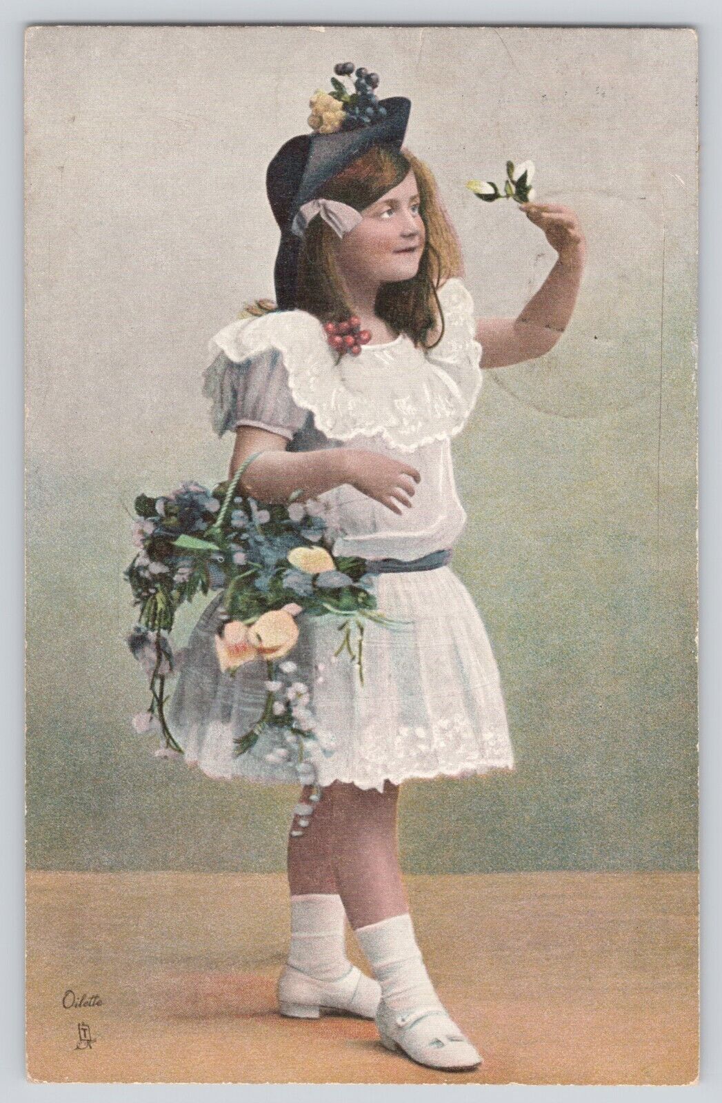 Postcard Tucks Oilette Flower Maidens Series Girl Vintage Antique 1908