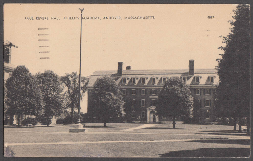 Paul Revere Hall Phillips Academy Andover MA postcard 1951