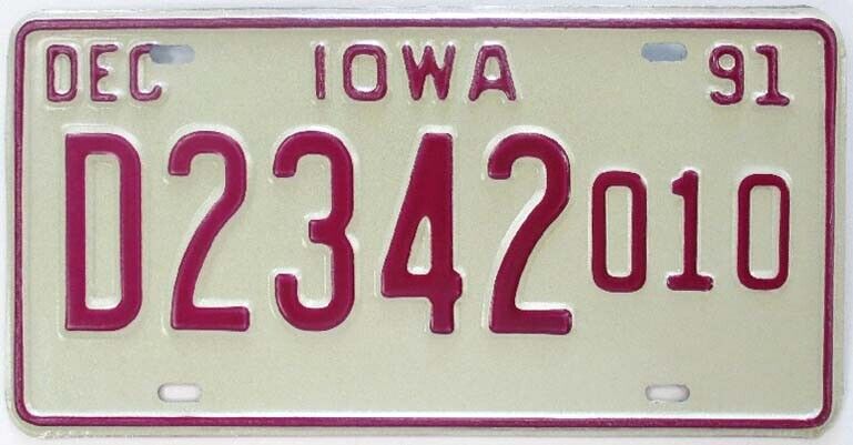 Vintage Unused NOS Iowa 1991 DEALER License Plate, D-2342 010, High Quality
