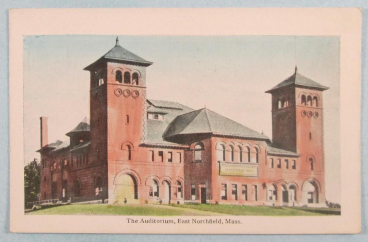 The Auditorium, East Northfield, MA Massachusetts Swallow Postcard (#5139)