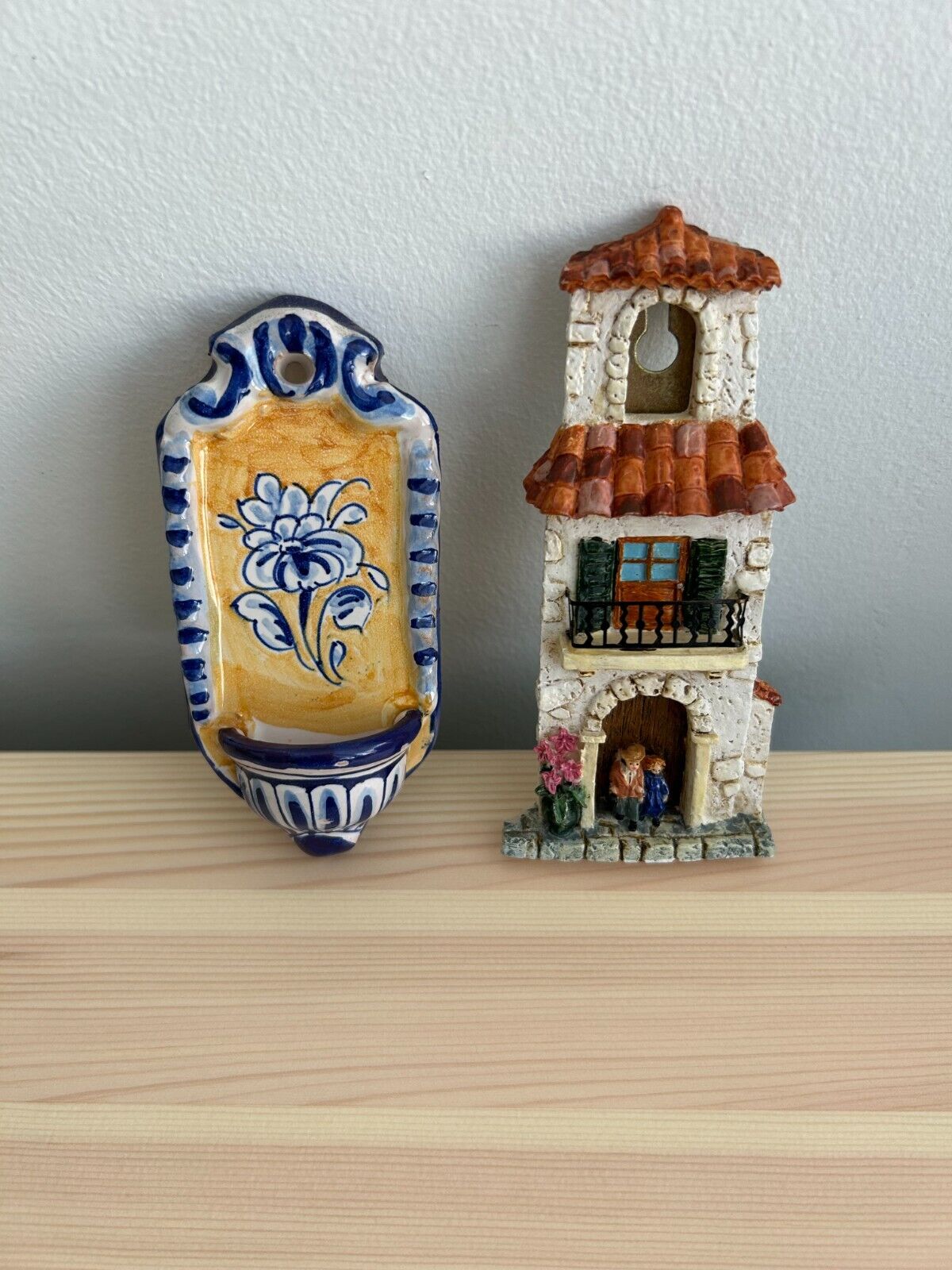 Lot of 2 Decorative Hanging Ceramic Tiles from France & Spain