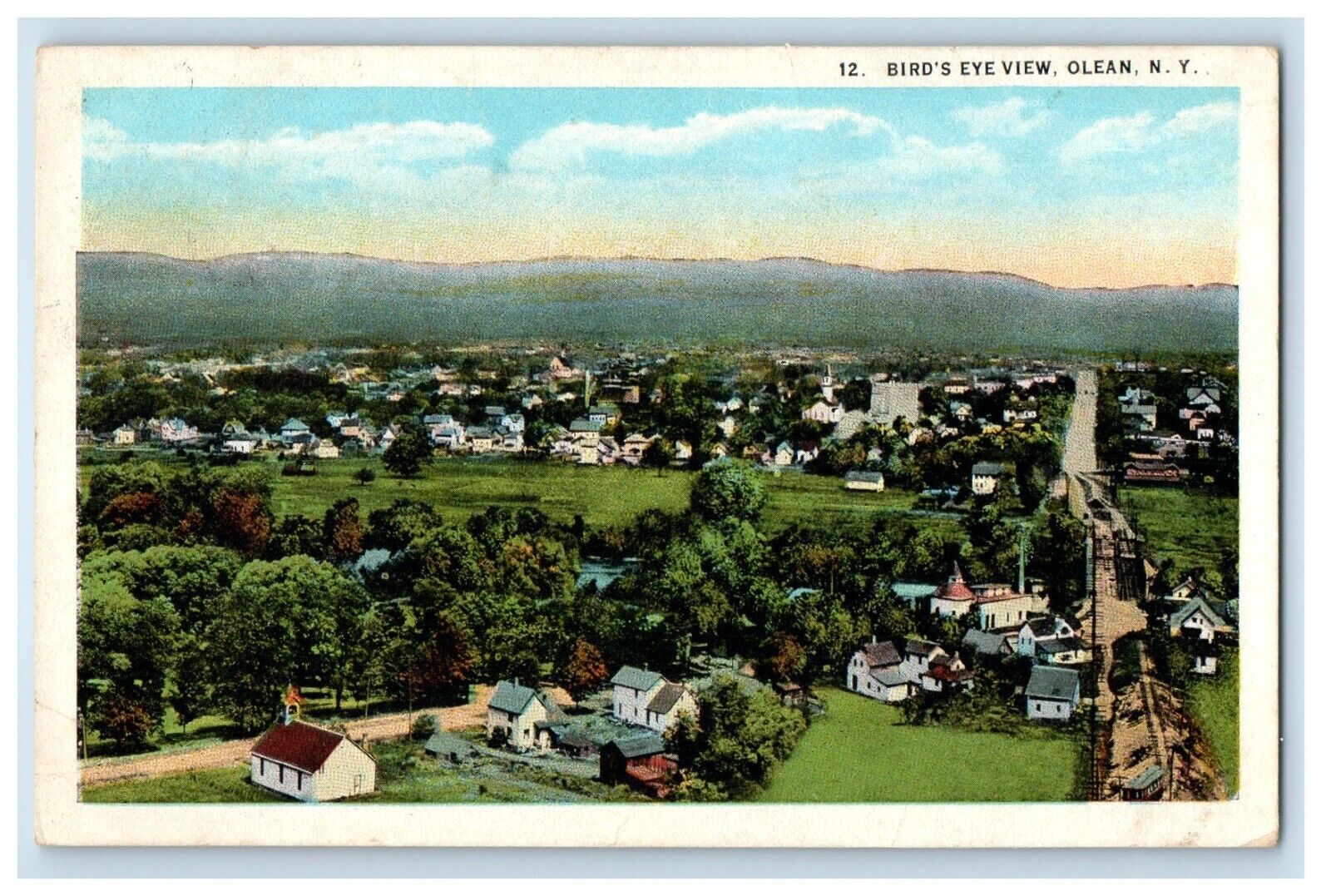 1923 Bird's Eye View Of Olean New York NY, Houses And Road Vintage Postcard