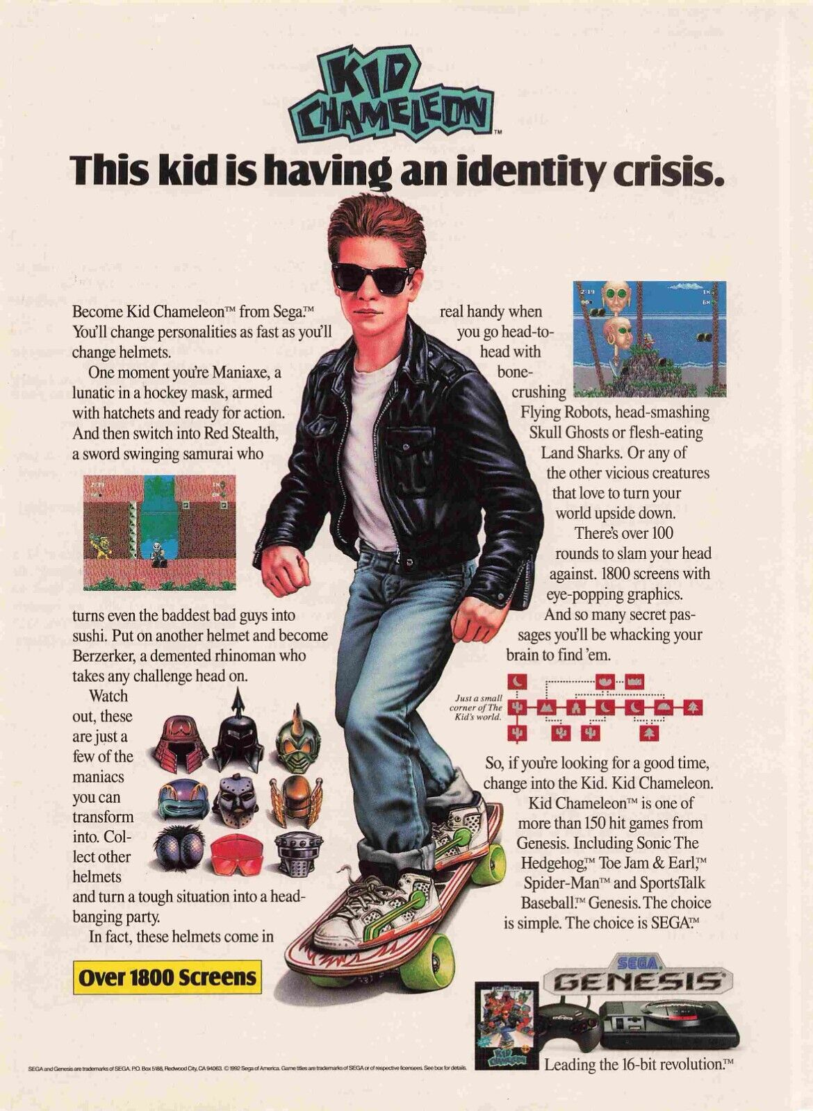 Kid Chameleon Sega Genesis Game Ad 1990S Vtg Print Ad 16X11 Wall Poster Art
