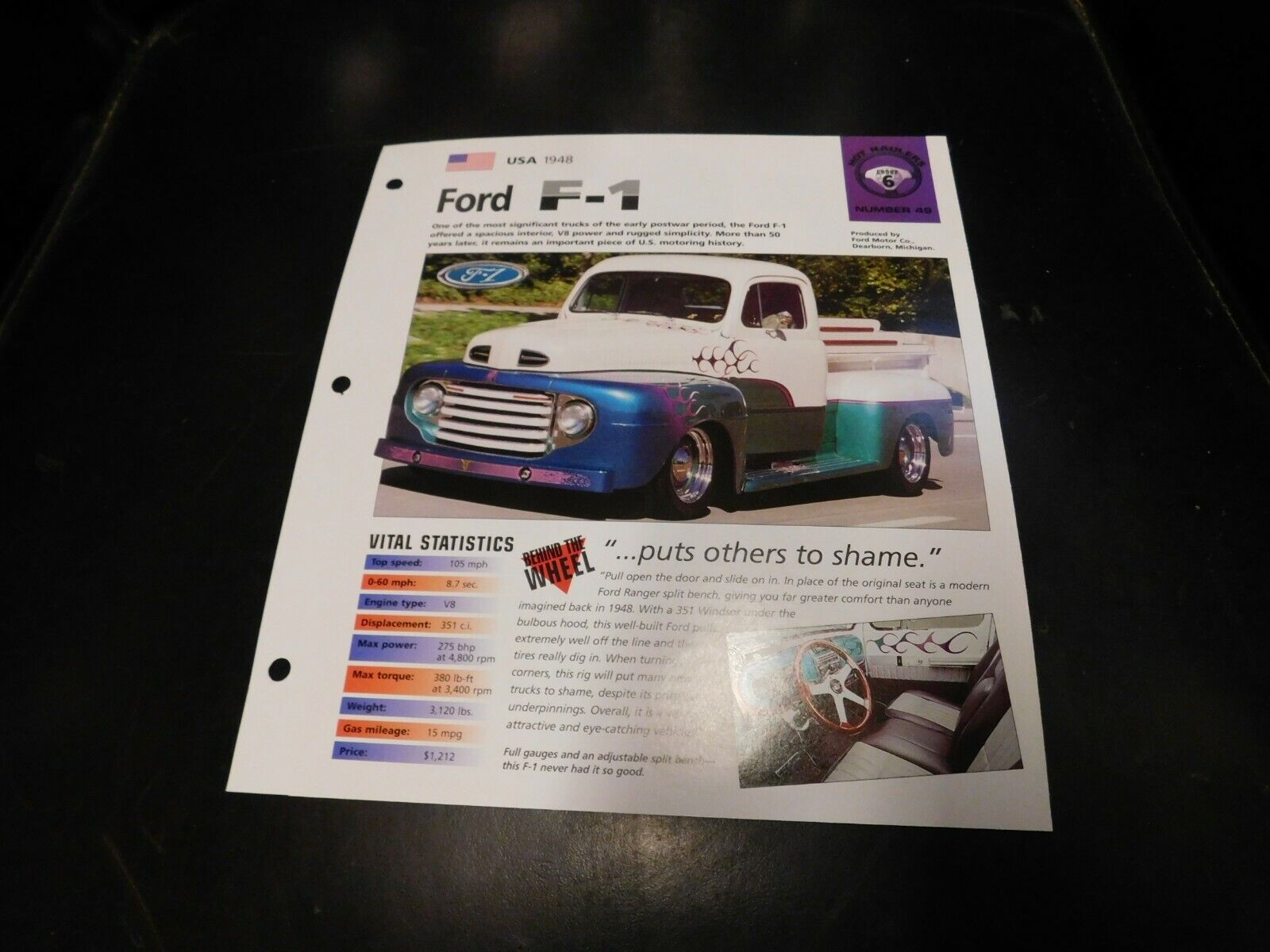 1948 Ford F1 F-1 Custom Pickup Truck Spec Sheet Brochure Photo Poster