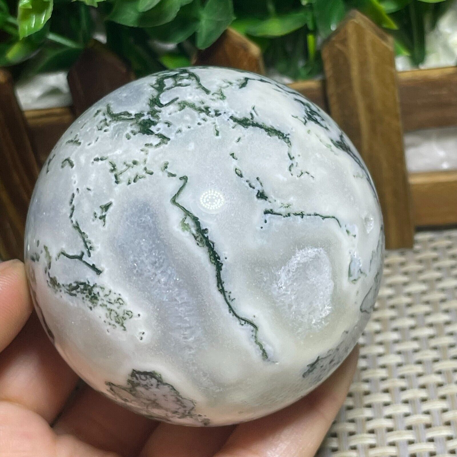 TOP Natural Moss Agate Aquatic Plants Agate Crystal Sphere Healing 390g 66mm A29