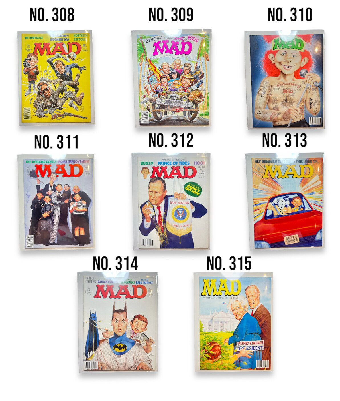 2000 Rare,  Sealed Comic (9s), Tom Koch Collectible Mad Magazine, No. 308-315